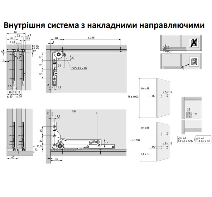 SlideLine M к-т фурнитуры на 1 дверь от 450 мм с демпфером, до 30